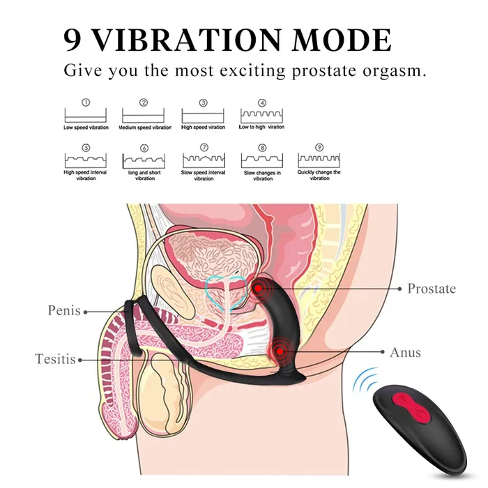 9 Modes Prostate Massager Vibrator with Penis Ring PSpot Anal Plug Sorlove Male Sex Toys