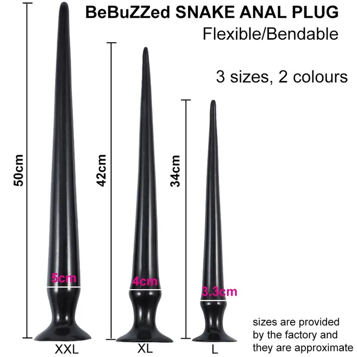 BEBUZZED Anal Bebuzzed Snake 50cm Anal Dildo Big Butt Plug Black