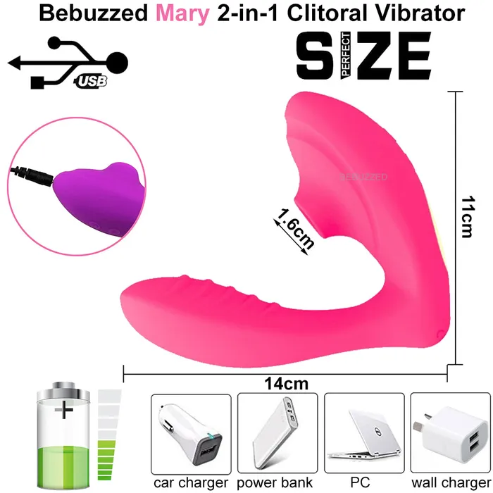 BeBuZZed Bebuzzed Mary 2 in 1 Sucking Vibrator Pink Vibrators