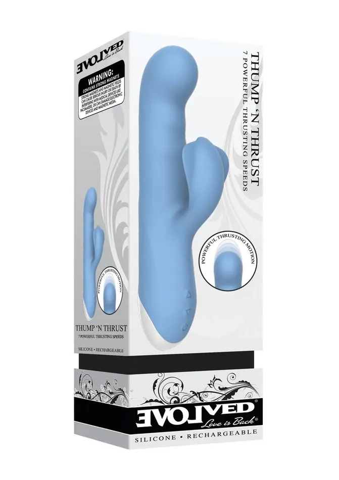 Female Sex Toys Evolved Thump and Thrust Rechargeable Silicone Vibrator with Clitoral Stimulator