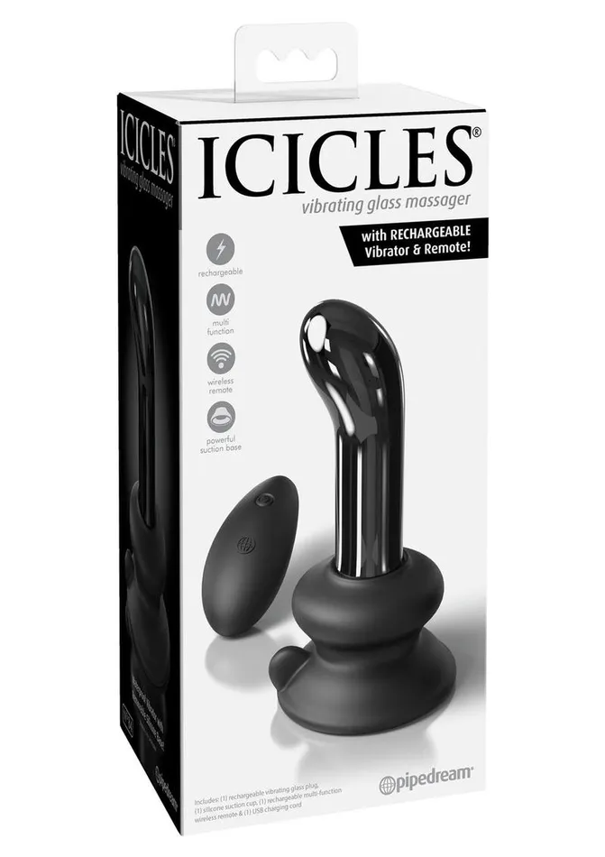 Icicles No 84 Rechargeable Glass PSpot Plug with Remote Control Icicles Female Sex Toys