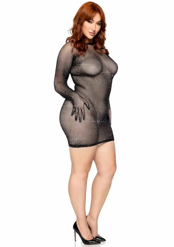Leg Avenue Female Sex Toys Rhinestone Fishnet Gloved Mini Dress