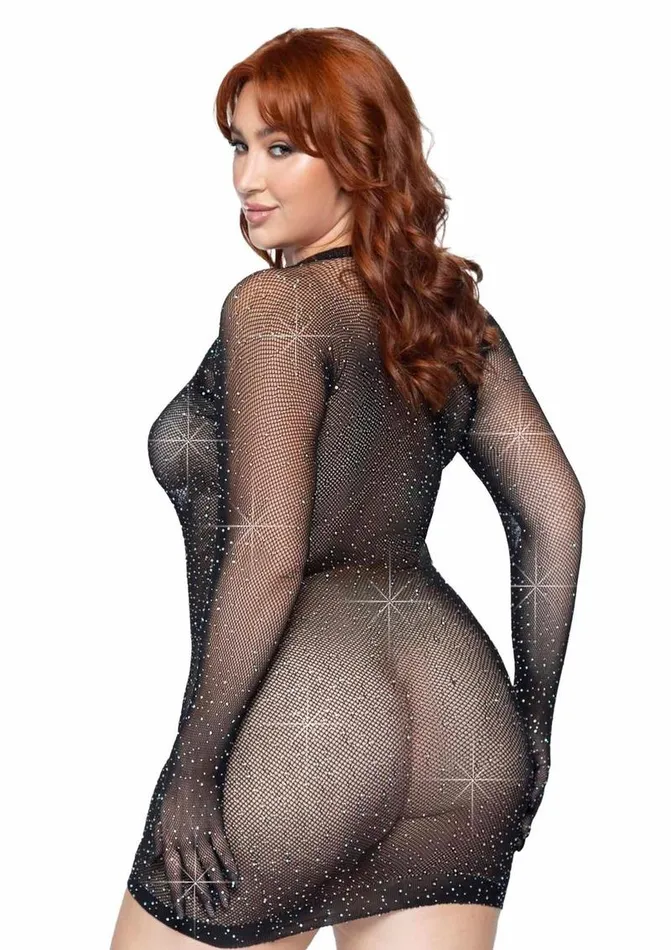 Leg Avenue Female Sex Toys Rhinestone Fishnet Gloved Mini Dress