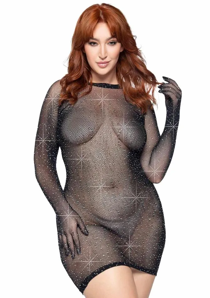 Leg Avenue Female Sex Toys Rhinestone Fishnet Gloved Mini Dress
