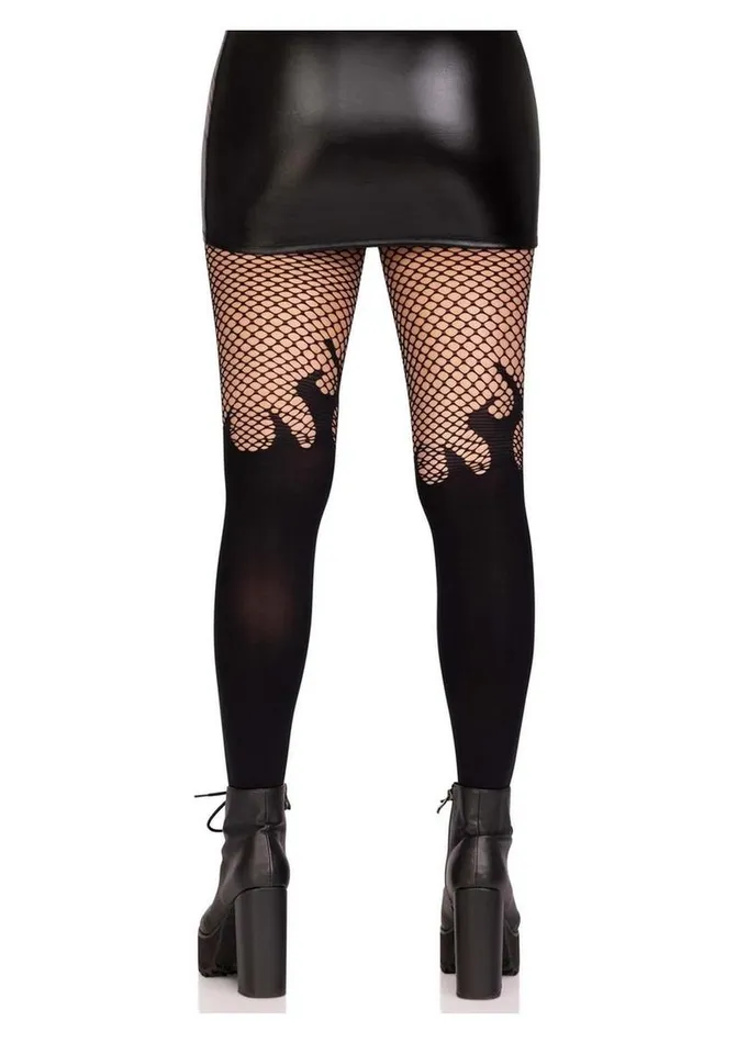 Leg Avenue Male Sex Toys Leg Avenue Opaque Flame Tights with Fishnet Top