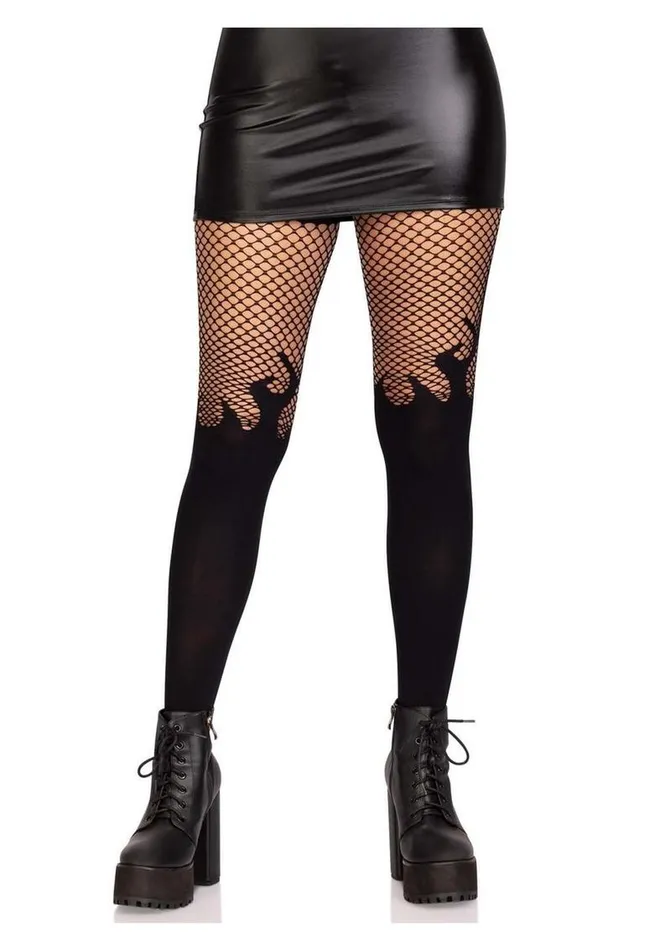 Leg Avenue Male Sex Toys Leg Avenue Opaque Flame Tights with Fishnet Top