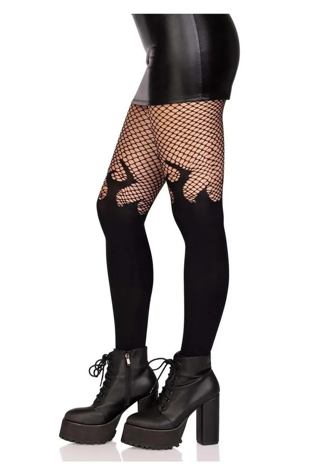 Leg Avenue Male Sex Toys Leg Avenue Opaque Flame Tights with Fishnet Top