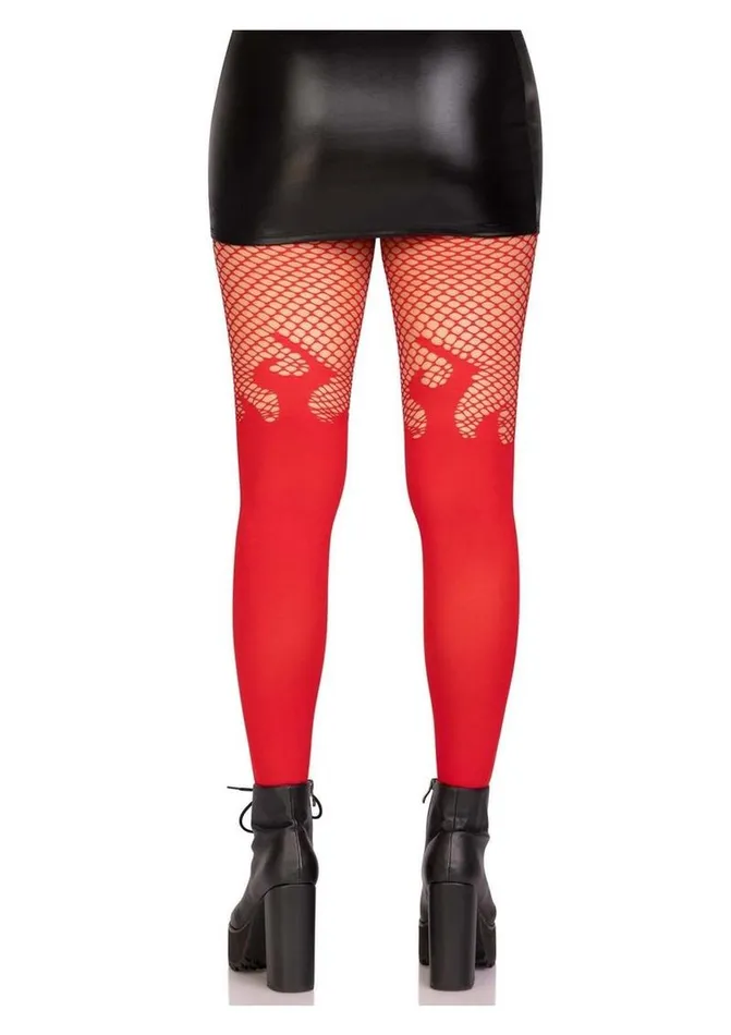 Leg Avenue Male Sex Toys Leg Avenue Opaque Flame Tights with Fishnet Top
