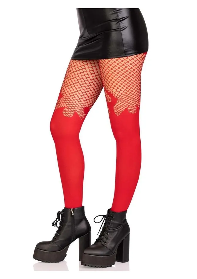 Leg Avenue Male Sex Toys Leg Avenue Opaque Flame Tights with Fishnet Top