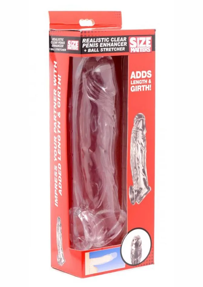 Male Sex Toys Size Matters Size Matters Realistic Clear Penis Enhancer and Ball Stretcher