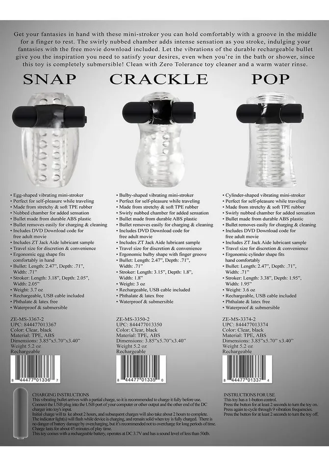Male Sex Toys Zero Tolerance Zero Tolerance Pop Compact Textured Stroker with Rechargeable Bullet and DVD Download