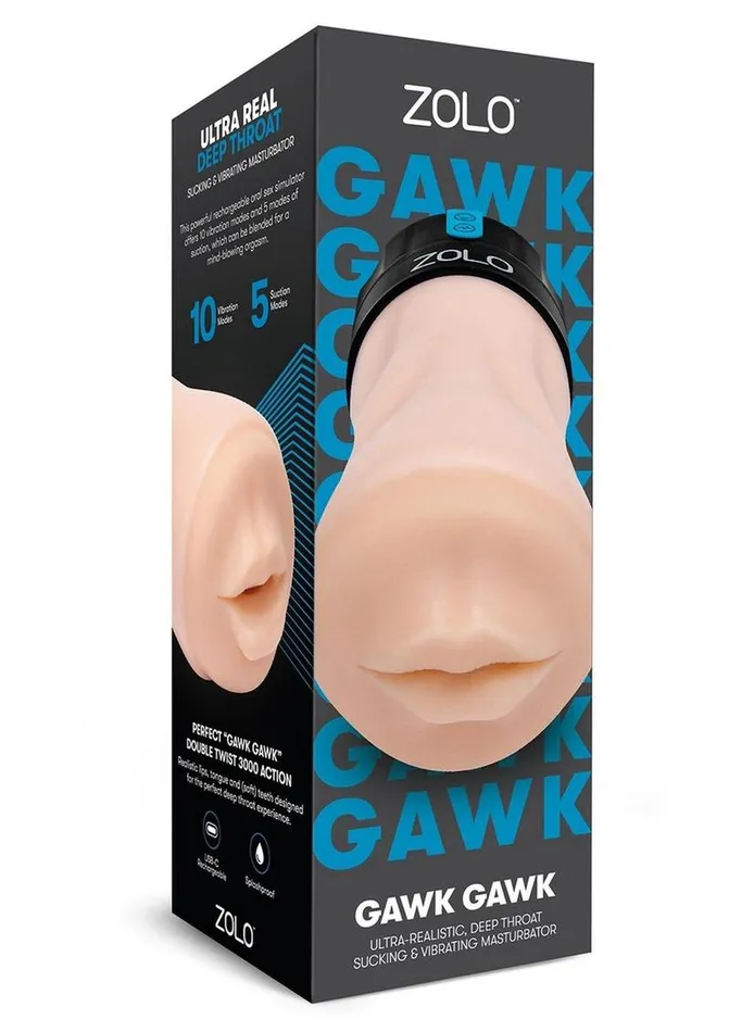 Male Sex Toys Zolo ZOLO Gawk Gawk Rechargeable Silicone Vibrating Deep Throat Blowbot Masturbator