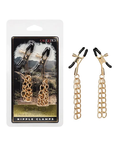 Ride em Premium Denim Collection Nipple Clamps California Exotic Novelties Female Sex Toys Ride em Premium Denim Collection Nipple Clamps California Exotic Novelties Female Sex Toys