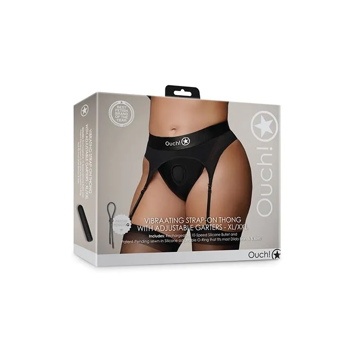 Shots America LLC Female Sex Toys Vibrating Strap On Thong with Garters Black XLXXL Shots America LLC Female Sex Toys Vibrating Strap On Thong with Garters Black XLXXL
