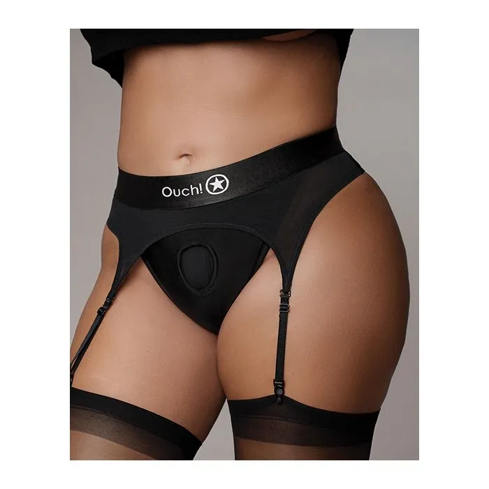 Shots America LLC Female Sex Toys Vibrating Strap On Thong with Garters Black XLXXL