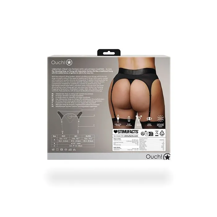 Shots America LLC Female Sex Toys Vibrating Strap On Thong with Garters Black XLXXL