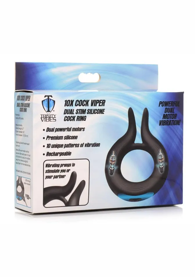 Trinity Men 10x Cock Viper Dual Stimulating Rechargeable Silicone Cock Ring Trinity Men Male Sex Toys
