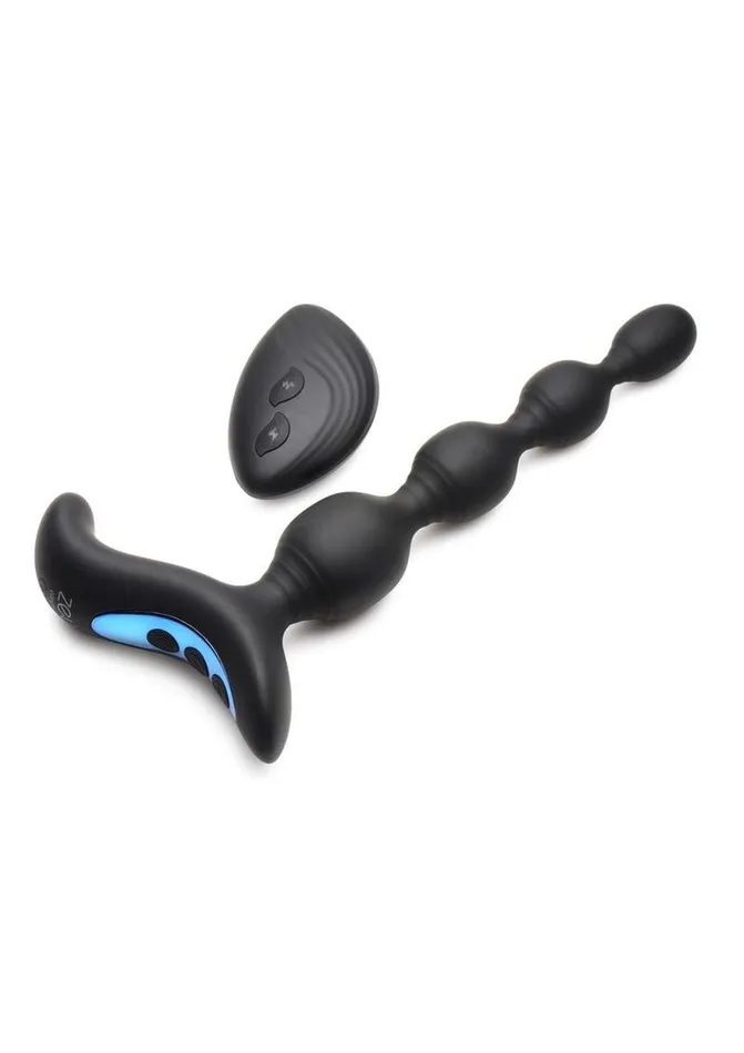 Zeus Electrosex Male Sex Toys Zeus Shock Beads 80x Vibrating and EStim Rechargeable Silicone Anal Beads with Remote Control